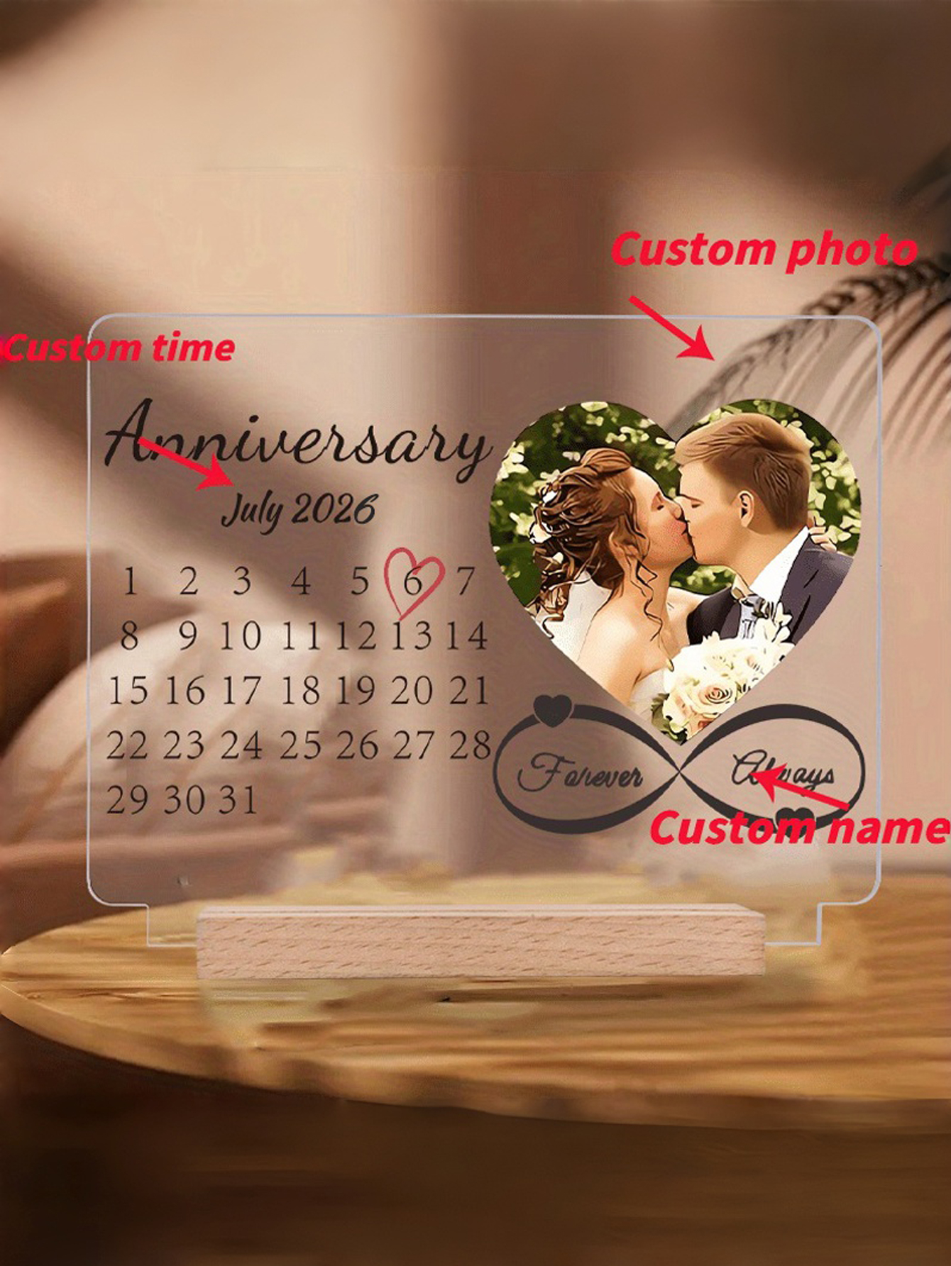 Custom Anniversary Photo Acrylic Calendar Stand